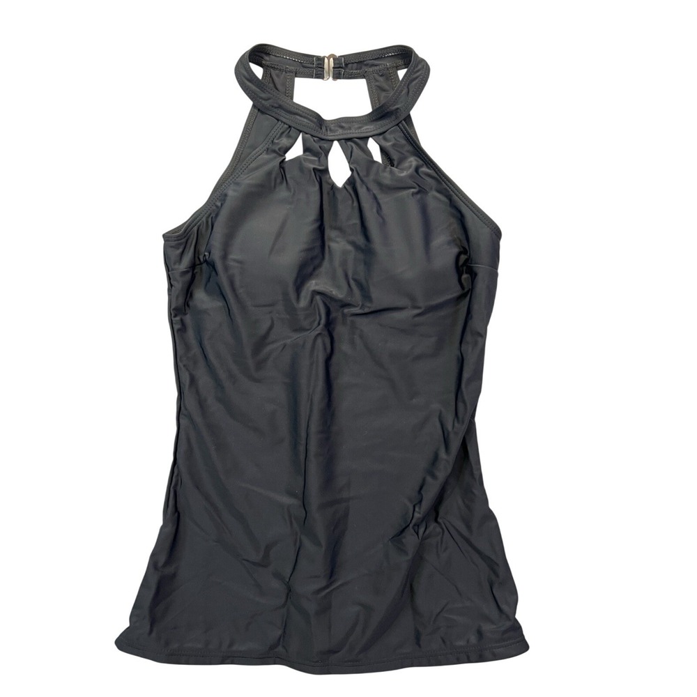 Womens Black High Neck Halter Tankini Top‎ Keyhole Cutout Detail Padded SZ Small
